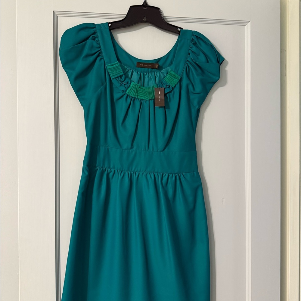 The Limited Green Ruched Embellished Midi Dress